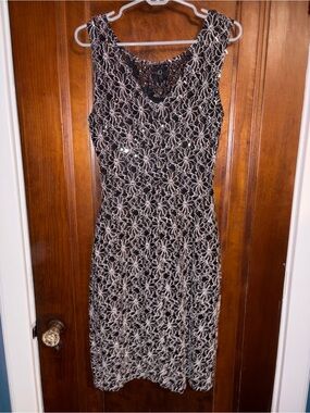 Black Sheath Dress with Cream Floral Lace Overlay
